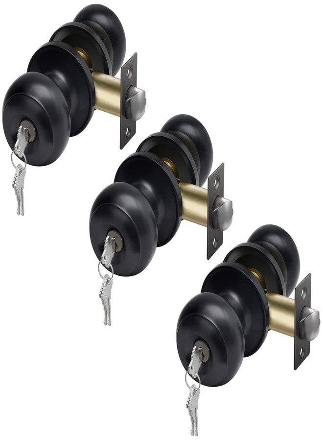 CML Hardware Keyed Alike Entry Door Knob, Matte Black Exterior Door Lock for Front Door and Entrance, Round Ball Handle, 3 Pack - Image 1